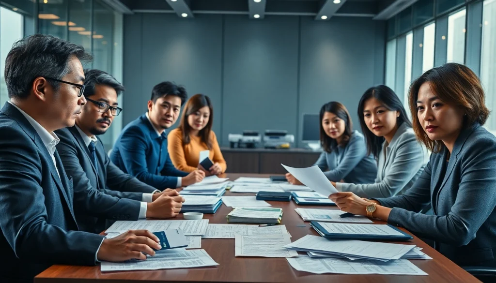 카드깡에 대한 논의가 이루어지는 현대 사무실 분위기의 장면