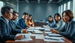 카드깡에 대한 논의가 이루어지는 현대 사무실 분위기의 장면