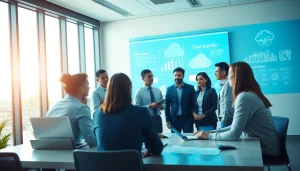 Implementing Cloud Migration Services with a collaborative team in a modern office environment.