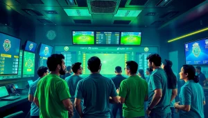 Engaged bettors using sports betting sites India in a modern, energetic betting lounge.