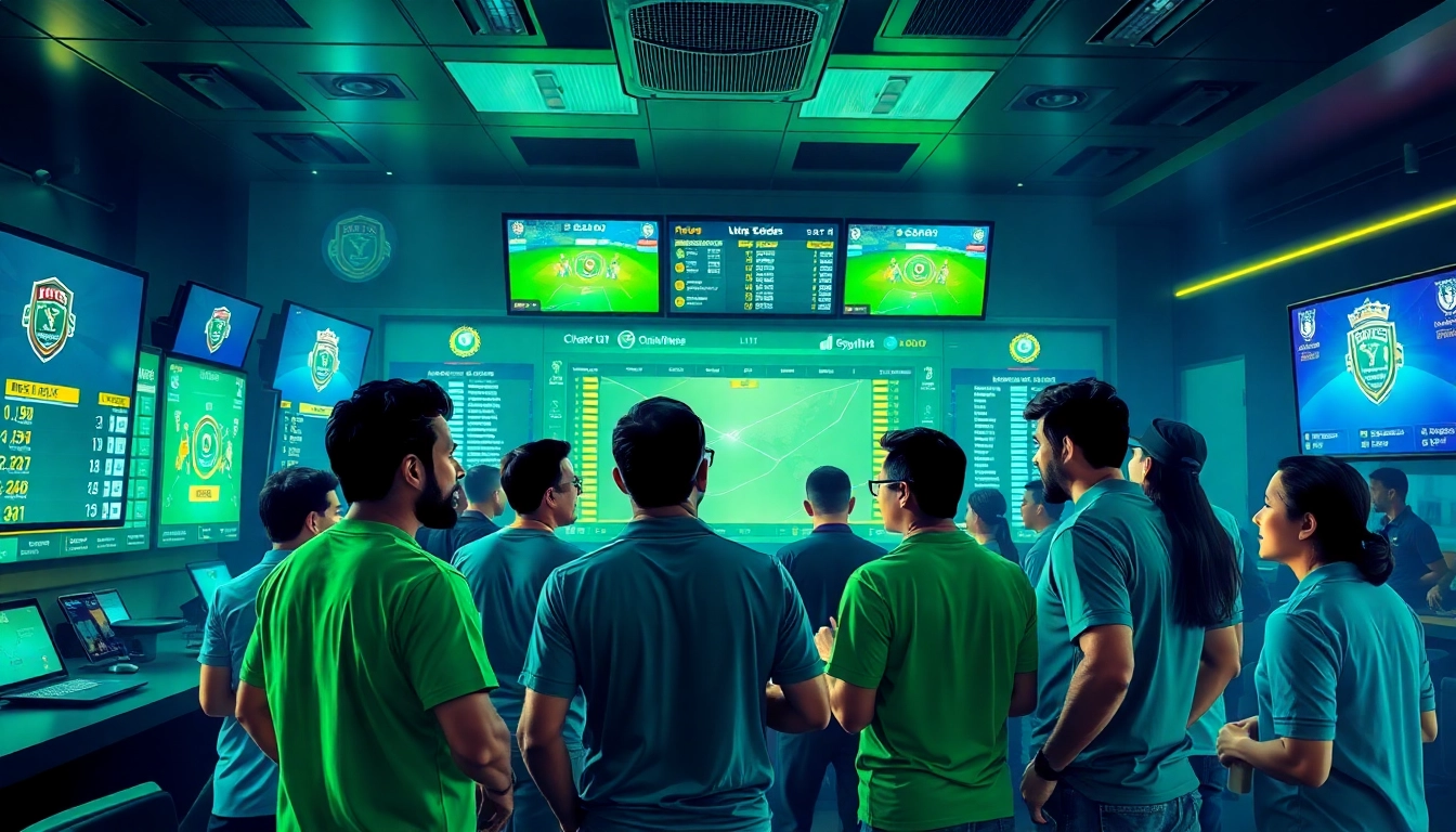 Engaged bettors using sports betting sites India in a modern, energetic betting lounge.