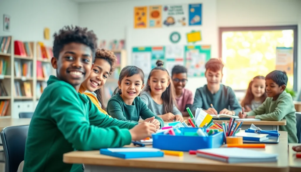Engaged students in a vibrant classroom setting focused on Education activities and collaboration.