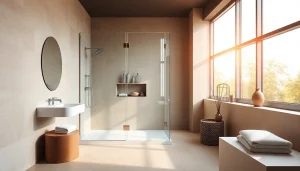 Sonni sanitär GmbH präsentiert einen eleganten Duschbereich mit luxuriöser Duschabtrennung.