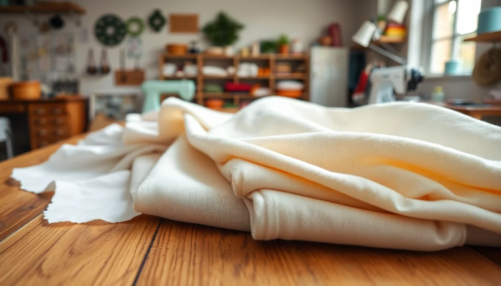 Katoen stoffen swatches tonen diverse texturen en kleuren op een houten tafel.