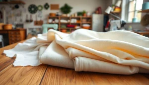 Katoen stoffen swatches tonen diverse texturen en kleuren op een houten tafel.