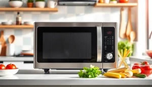 Showcase of an affordable microwave oven in a modern kitchen setting.