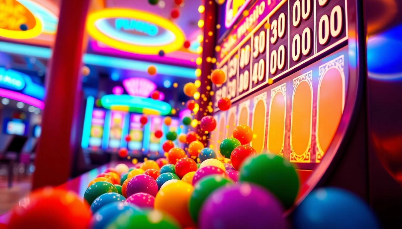 Mesin plinko slot dengan bola berwarna cerah jatuh dan multipliers terlihat menghipnotis.