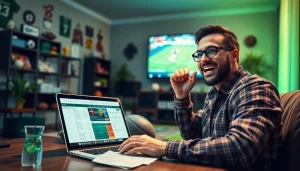 Engaging online sports betting New Brunswick scene showcasing a bettor's enthusiastic experience.