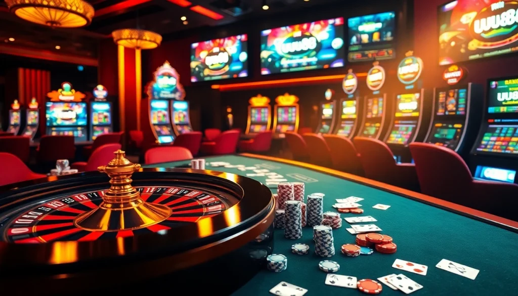 Engage in exciting gambling at uu88 đăng nhập with vibrant casino elements and gaming atmosphere.