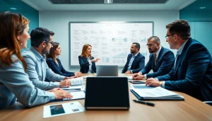 Business team discussing the Bid-No-Bid Analysis in a collaborative conference room environment.