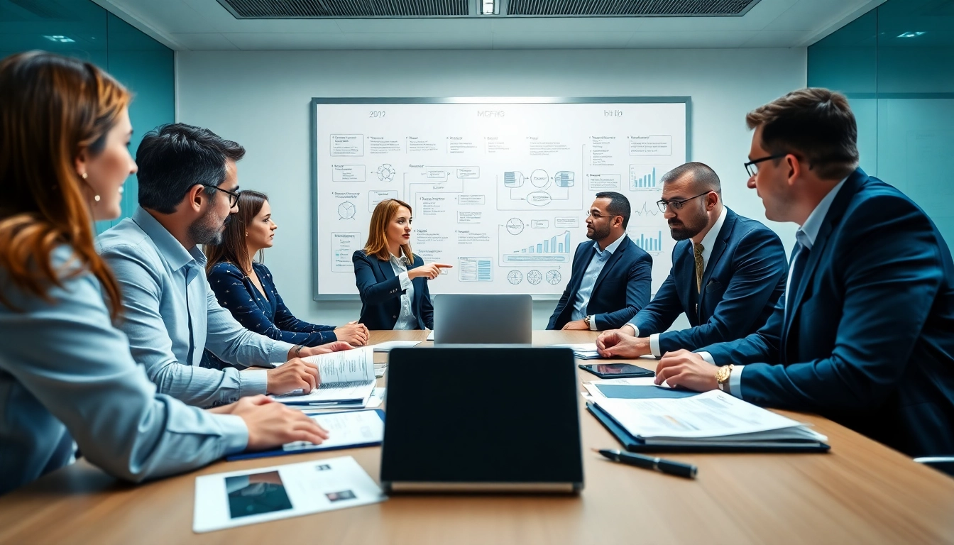 Business team discussing the Bid-No-Bid Analysis in a collaborative conference room environment.