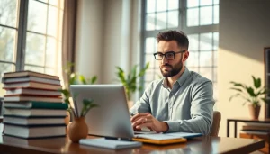 Certified translator working in a professional office, emphasizing authorized translation.