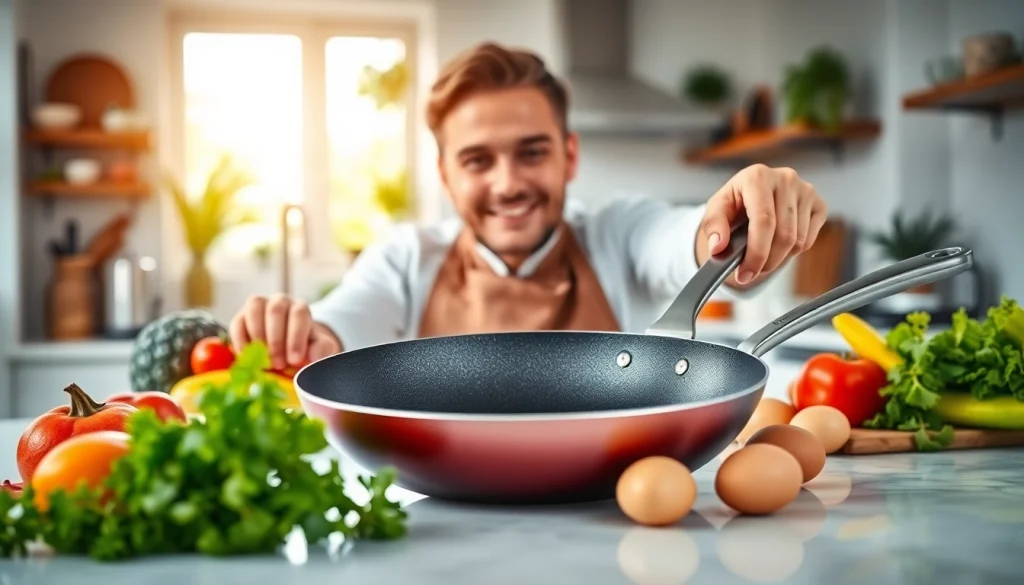 Cook delicious meals using the best nonstick pan NZ featuring vibrant ingredients for a bright kitchen scene.