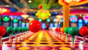 Menyaksikan situs plinko dengan bola jatuh pada papan permainan yang penuh warna dan bersemangat.