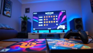 Showcasing video game reviews and ratings with vibrant gaming setup highlights.