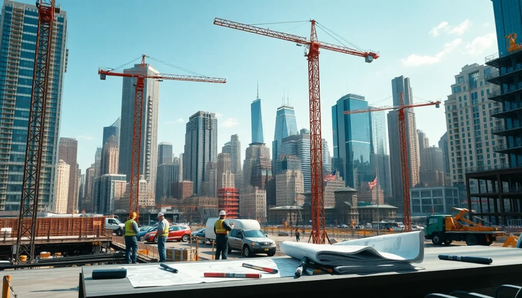 Manhattan Commercial General Contractor overseeing a vibrant construction site, showcasing collaboration.