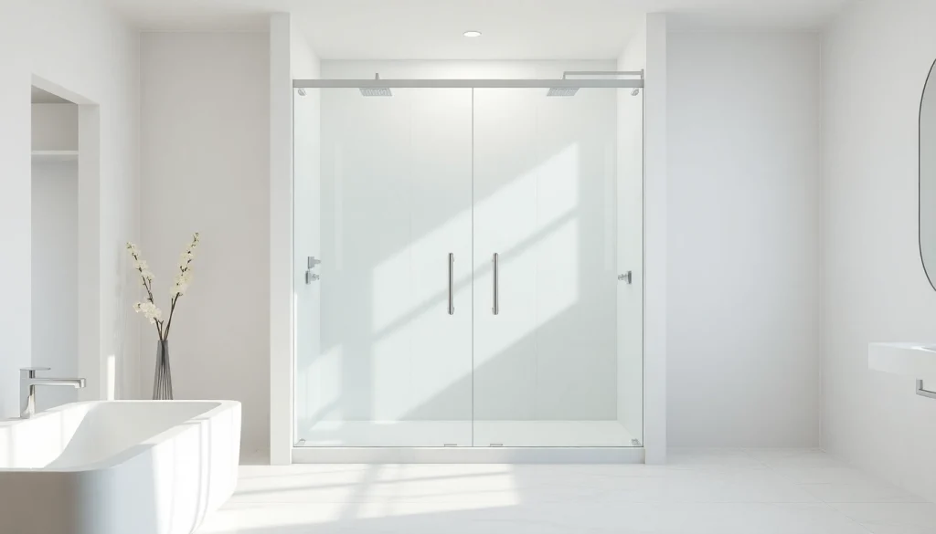 Elegant glass shower doors enhancing a luxurious bathroom's aesthetics and space.