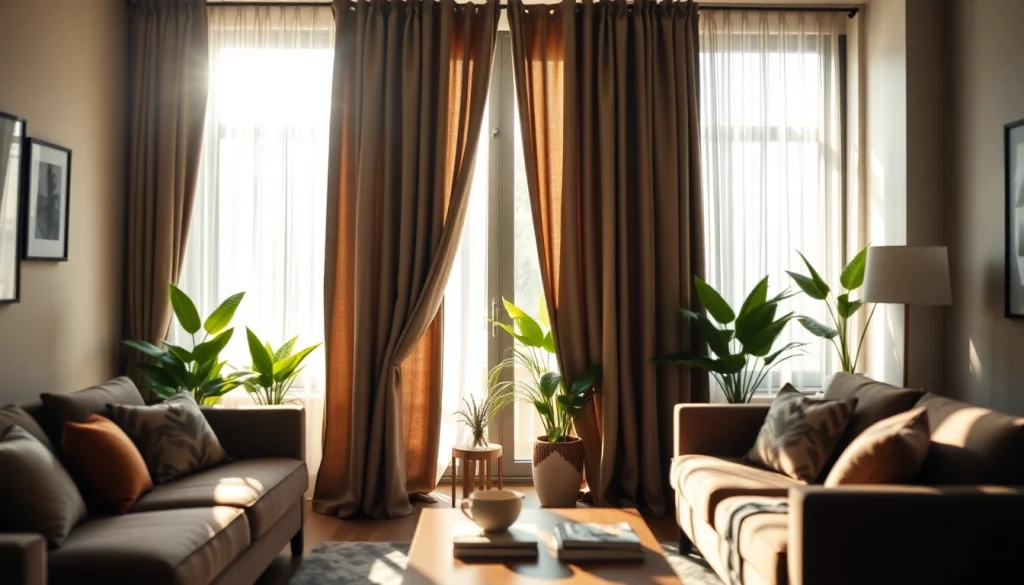 Verduisterende gordijnen in een sfeervolle woonkamer creëren optimale privacy en comfort.