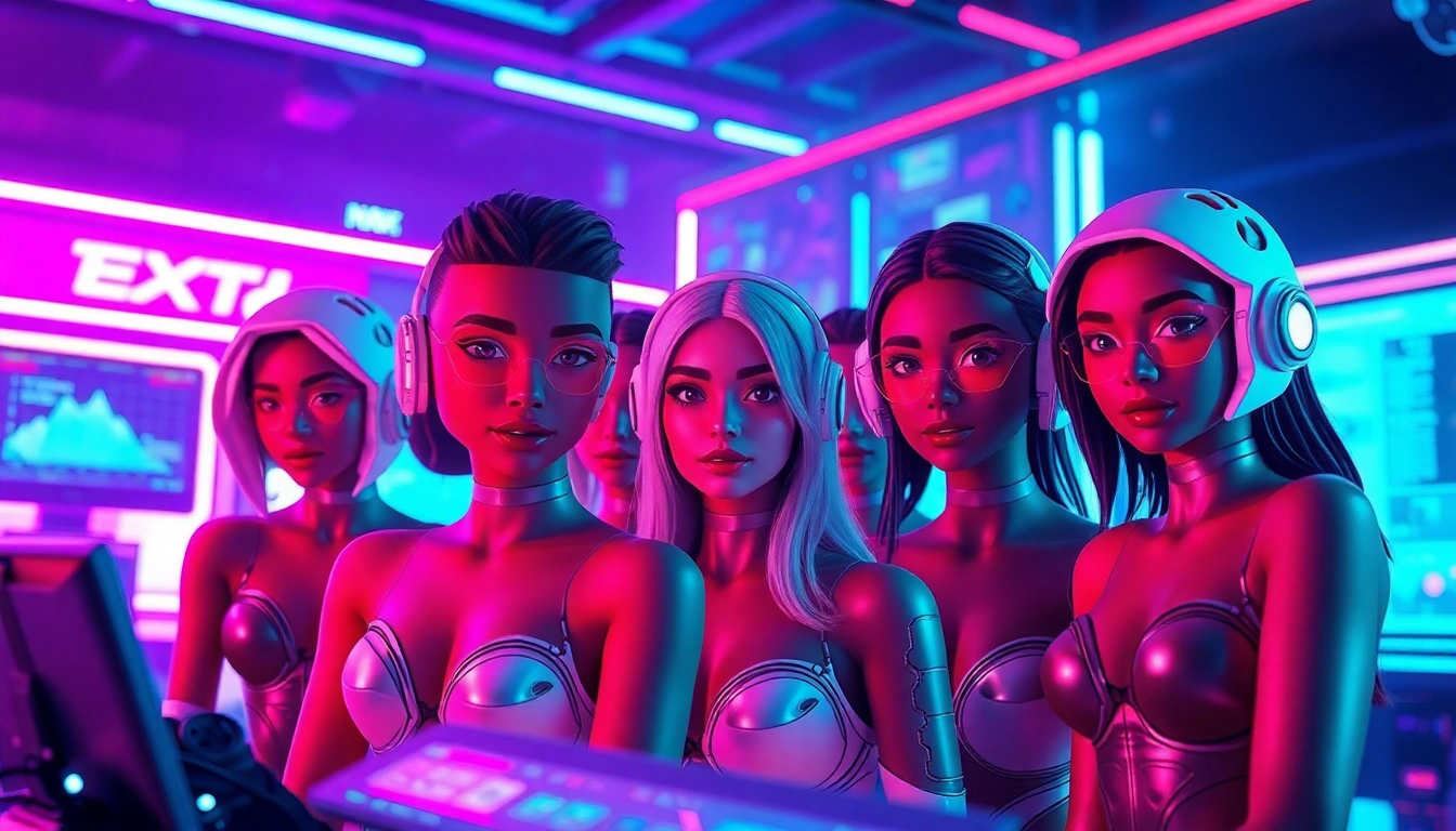 Dynamic NSFW character AI avatars in a vibrant digital scene, showcasing innovative roleplay interactions.
