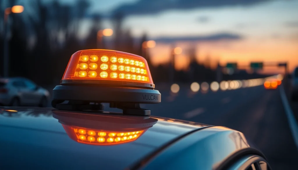 Die Warnleuchte V16 leuchtet hell auf dem Dach eines Fahrzeugs und zeigt ihre Sicherheitstechnik.