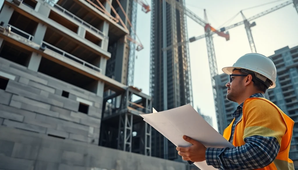 Manhattan Commercial General Contractor overseeing a high-rise construction site with safety gear.