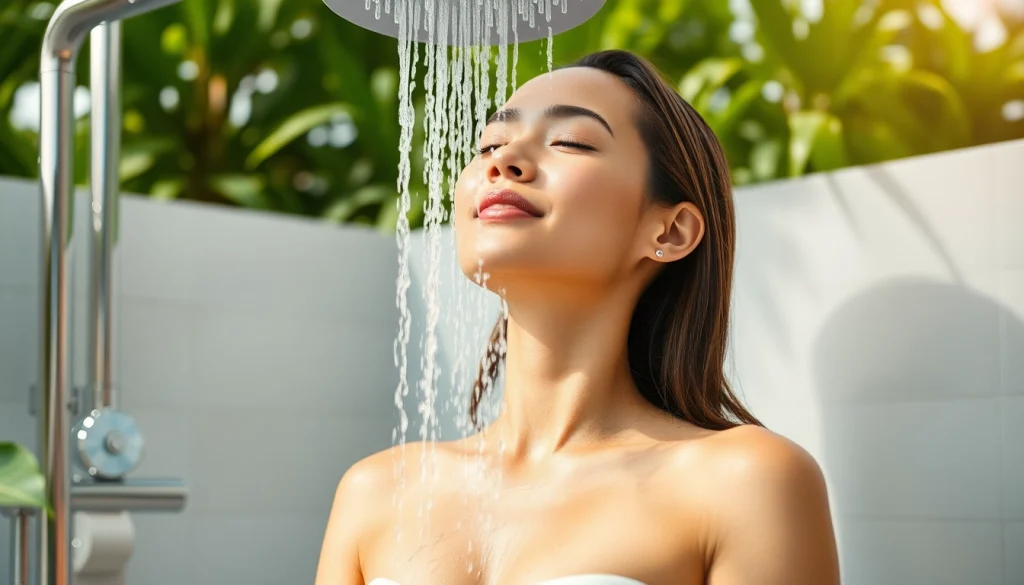 Experience the luxurious relaxing feel of sunny shower USA in a modern bathroom setting.