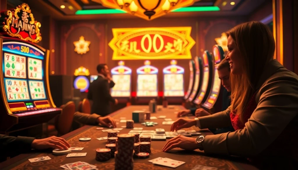 Experience the thrill of a mahjong slot demo in an exciting casino atmosphere with vibrant gaming visuals.