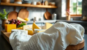 Kaasdoek gebruikt voor het presenteren van verschillende soorten kazen voor een smakelijke ervaring.