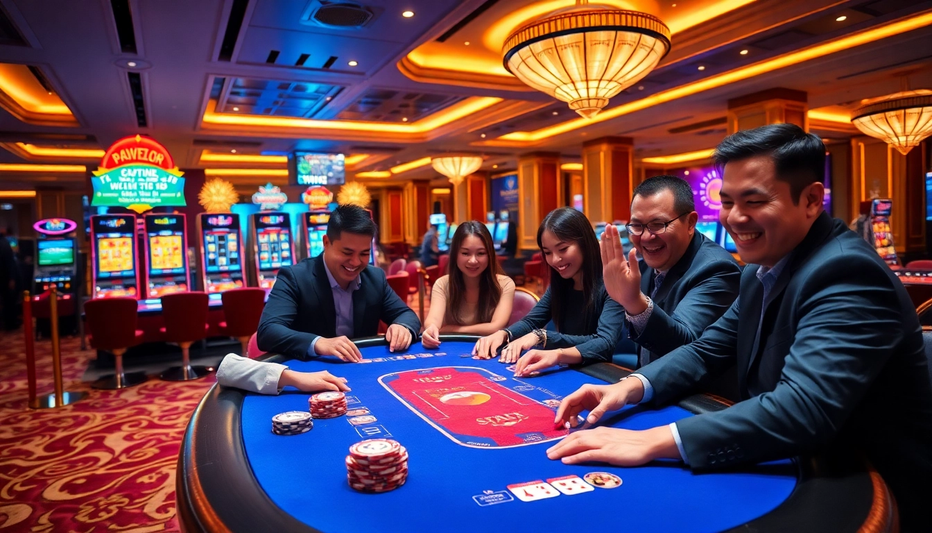 Players winning big at BK8THAI casino tables, celebrating their gambling success.