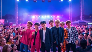 BTS news highlights a vibrant concert performance of the band with energetic crowd presence.
