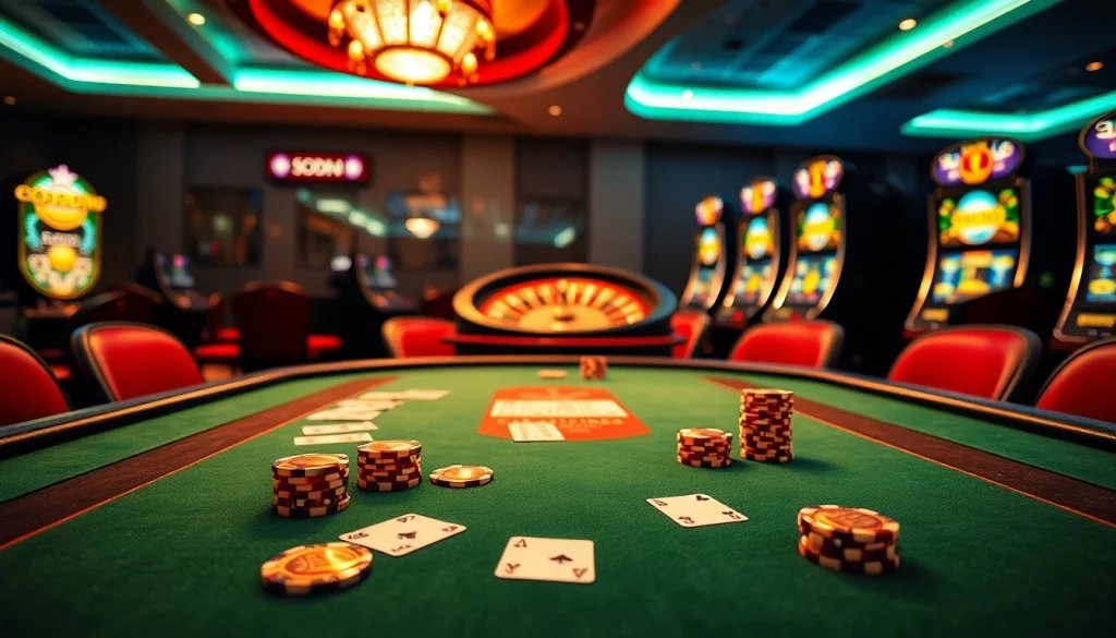 SODO Casino poker scene featuring vibrant tables and players engaged in thrilling gameplay.