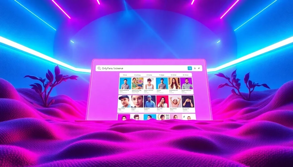 Dynamic OnlyFans search engine interface with engaging results and vibrant colors.