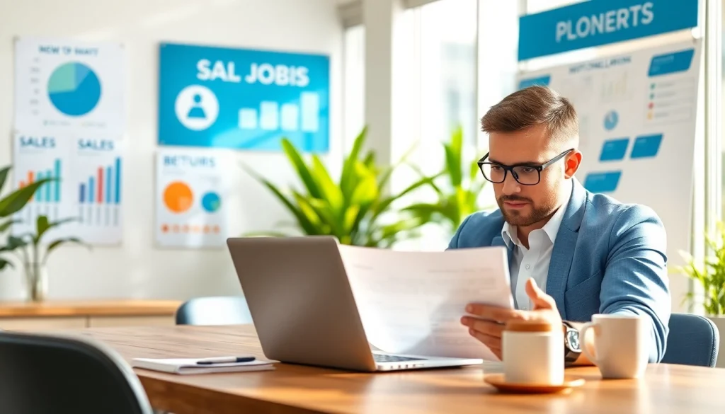 Learn how to find good sales jobs with an engaging job seeker in a professional workspace.