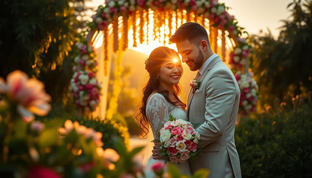 Captivating wedding photography showcasing a couple's love in a vibrant garden setting.