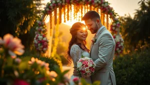 Captivating wedding photography showcasing a couple's love in a vibrant garden setting.