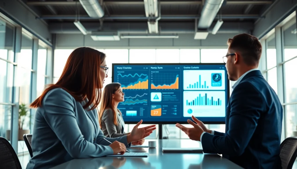 Analyze b2b competitive intelligence with professionals collaborating over data in a bright office.