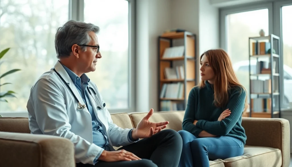 Anxiety symptoms discussed in a serene office setting, featuring a psychologist and a patient.