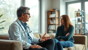 Anxiety symptoms discussed in a serene office setting, featuring a psychologist and a patient.