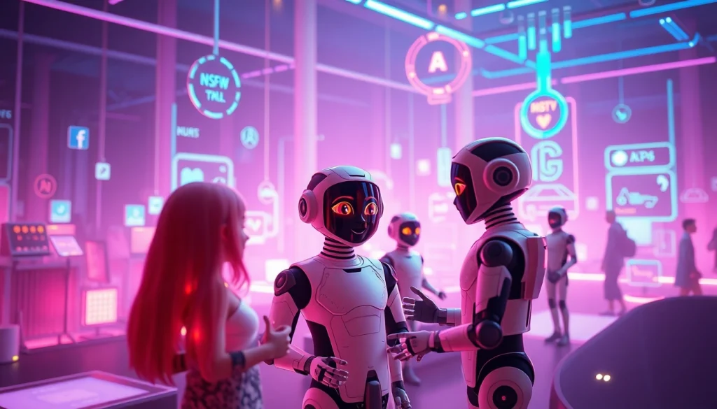Explore the innovative world of nsfw ai chatbots in a vibrant futuristic landscape.