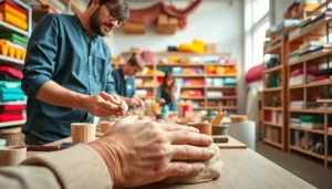 Engaged crafters learning techniques in craft training programs with vibrant tools.