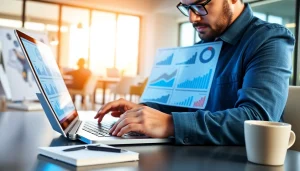 Analyzing SEO performance data in a modern office, showcasing growth metrics and expert insights.