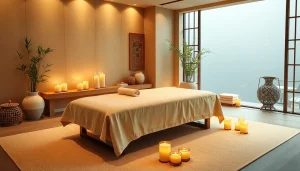 편안한 스파 환경과 차분한 장식이 있는 이완 송도마사지 환경.