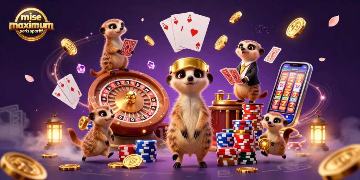 Placez vos mises maximales sur les paris sportifs avec une illustration colorée des meerkats en action.