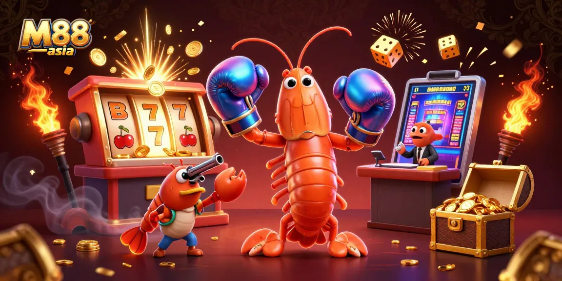 M88 asia creates thriving gaming excitement featuring vibrant slot machines with golden treasures and dynamic characters.