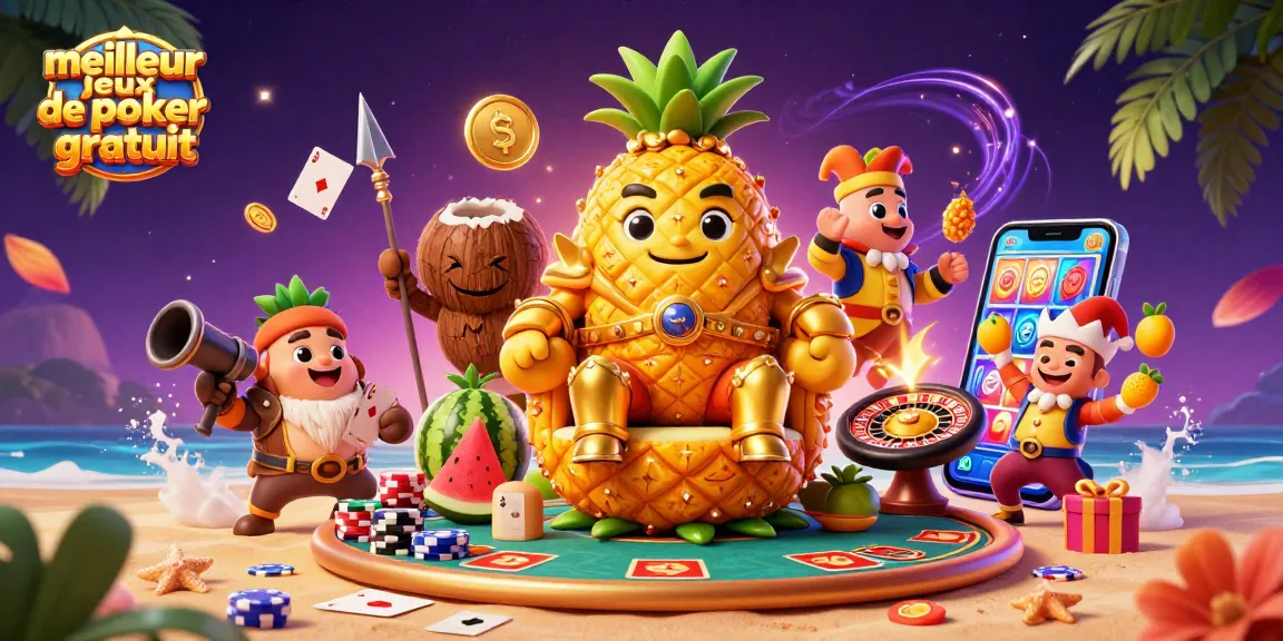 Découvrez le meilleur jeux de poker gratuit sur une scène dynamique avec le roi ananas et ses alliés.
