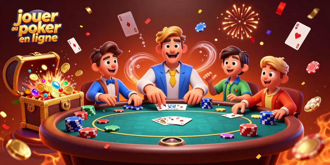 Jouer au poker en ligne avec des cartes et des jetons colorés dans une ambiance festive de casino