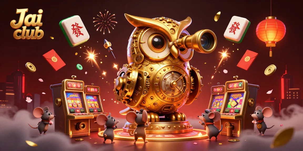 Engage in thrilling gameplay at Jai club with a festive 3D casino illustration highlighting slot machines and vibrant game elements.