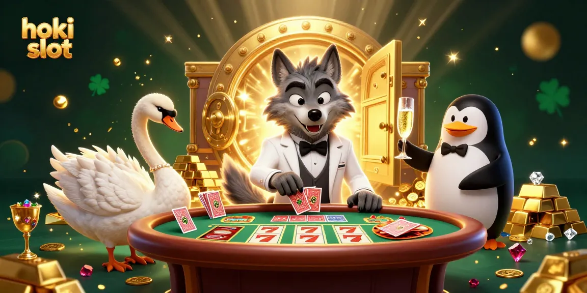 Experience thrilling wins at hoki slot with a debonair wolf, elegant swan, and penguin sommelier.