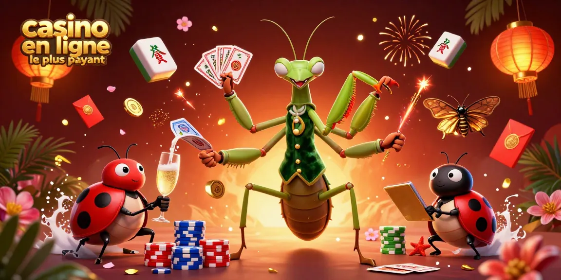 Jouez au casino en ligne le plus payant avec des personnages animés comme une mante religieuse et une coccinelle.