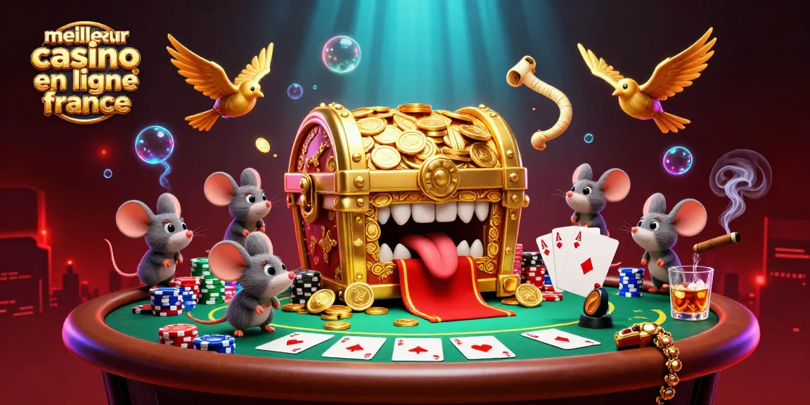 Illustration 3D du meilleur casino en ligne France, avec un coffre au trésor et une ambiance d'aventure.
